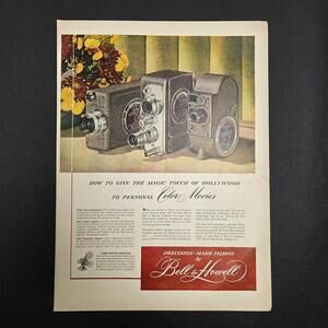 Vintage Bell & Howell Filmo Camera Ad – Hollywood Color Movies – Life Magazine